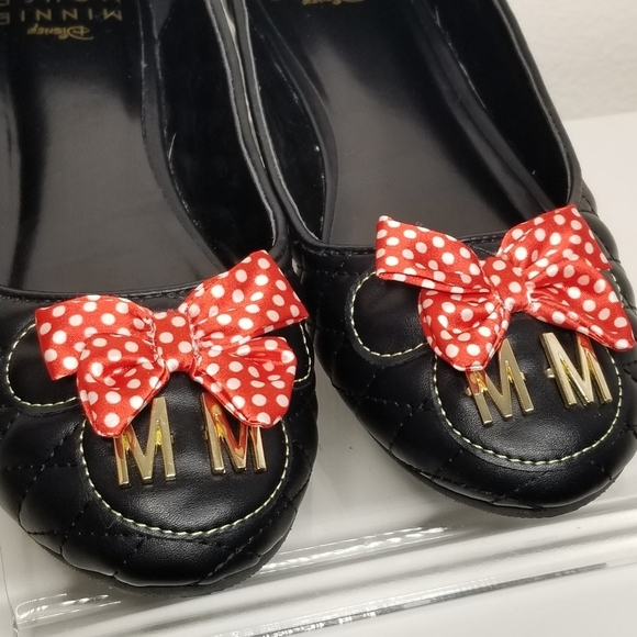 Disney Minnie Mouse Quilted Flats Adult Large Womens 9/10 Ballet Black Red Bow - Picture 6 of 14